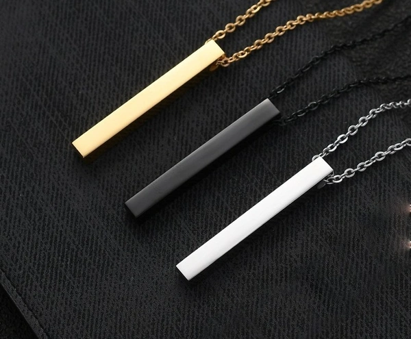 Kazare Bar Pendants Combo | Silver Black Gold Bar 3-D Vertical Bar Locket  - Free Size