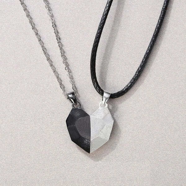 Karrington Stylish Couple Heart Lockets | Black Silver Magnet Attraction couple lOve Pendants  - Free Size, Black