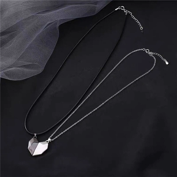 Karrington Stylish Couple Heart Lockets | Black Silver Magnet Attraction couple lOve Pendants  - Free Size, Black