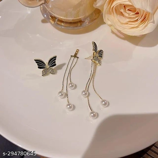 Korean Earring | Earring For Women | Western Earring | Earring For Girl - Free Size, Black, 1 pair
