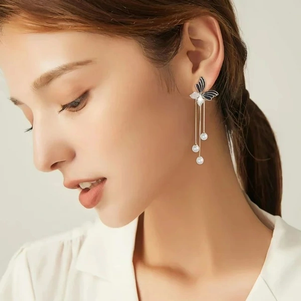 Korean Earring | Earring For Women | Western Earring | Earring For Girl - Free Size, Black, 1 pair