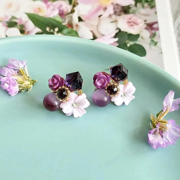Korean Earring | Earring For Girl | Women Earring | Western Earring - Free Size, Purple, 1 pair