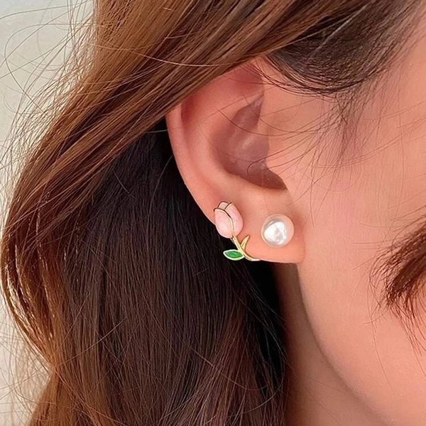 korean Earring |  Earring For Girl | Western Earring - Free Size, Pink, 2 earring
