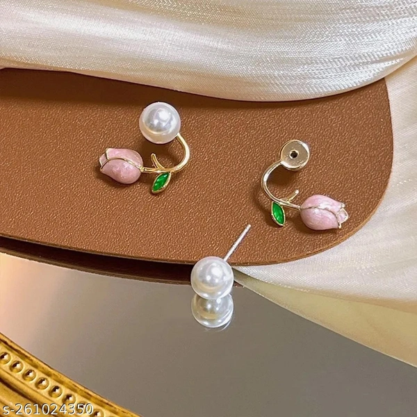 korean Earring |  Earring For Girl | Western Earring - Free Size, Pink, 2 earring