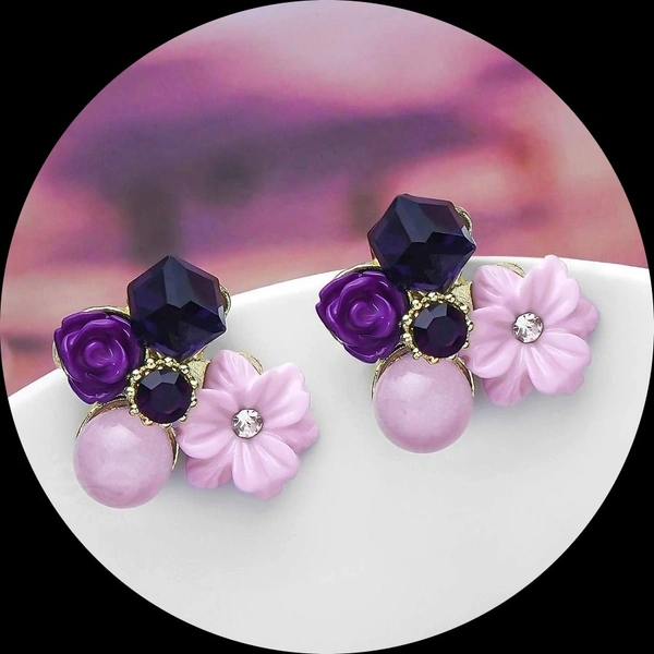 Korean Earring | Earring For Girl | Women Earring | Western Earring - Free Size, Purple, 1 pair