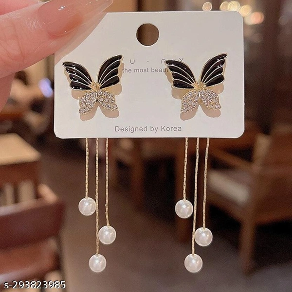 Korean Earring | Earring For Women | Western Earring | Earring For Girl - Free Size, Black, 1 pair