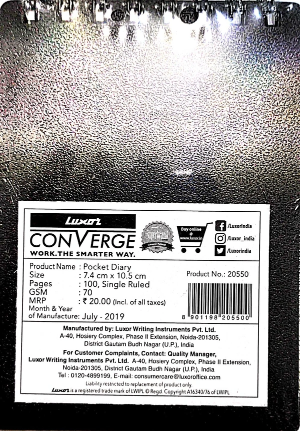 Luxor Coverage Spiral Notebook - 7.4 cm x 10.5 cm