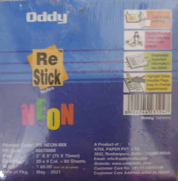 Oddy Re-Stick 3X3 - Neon Mix - Neon Mix, 75 mm x 75 mm