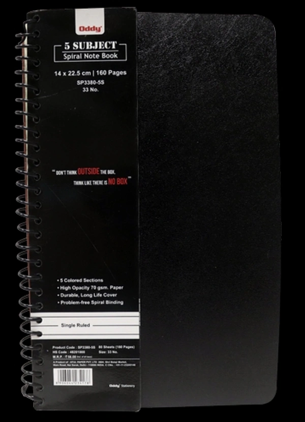 Oddy 5 Subject Spiral Notebook | SP-3380-5S - 14 cm x 22.5 cm