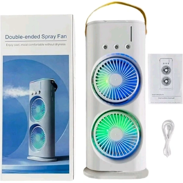 M-Bazar Double Ended Spray Fan, Cold Air Fan 3 Gears, 4000mAh Battery & USB Rechargeable, Oscillating fan with LED Light Cooler Fan, Push Button & Remote Control,280ml Water Tank, Ice Filling Fan ( White Color )
 - White