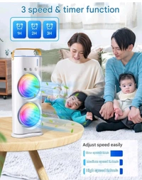 M-Bazar Double Ended Spray Fan, Cold Air Fan 3 Gears, 4000mAh Battery & USB Rechargeable, Oscillating fan with LED Light Cooler Fan, Push Button & Remote Control,280ml Water Tank, Ice Filling Fan ( White Color )
 - White