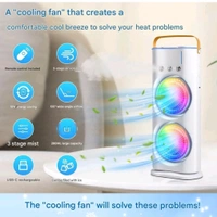 M-Bazar Double Ended Spray Fan, Cold Air Fan 3 Gears, 4000mAh Battery & USB Rechargeable, Oscillating fan with LED Light Cooler Fan, Push Button & Remote Control,280ml Water Tank, Ice Filling Fan ( White Color )
 - White