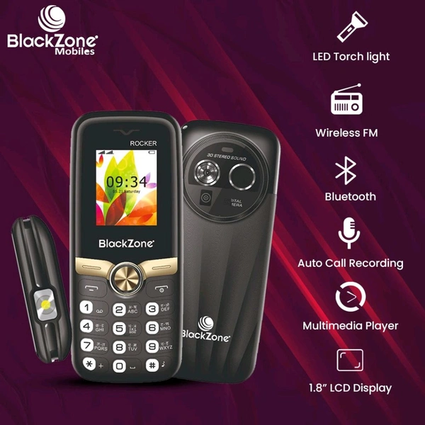 BlackZone BLACKZONE ROCKER NEW MODEL 1.8 INCH DISPLAY WITH VIBRATION WITH DUAL SIM GRAY - Black