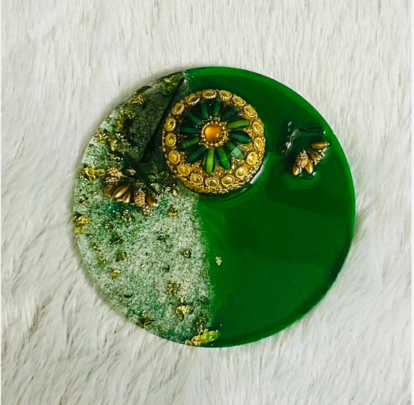 Kumkum Holder Round  - Green, 4 Inch