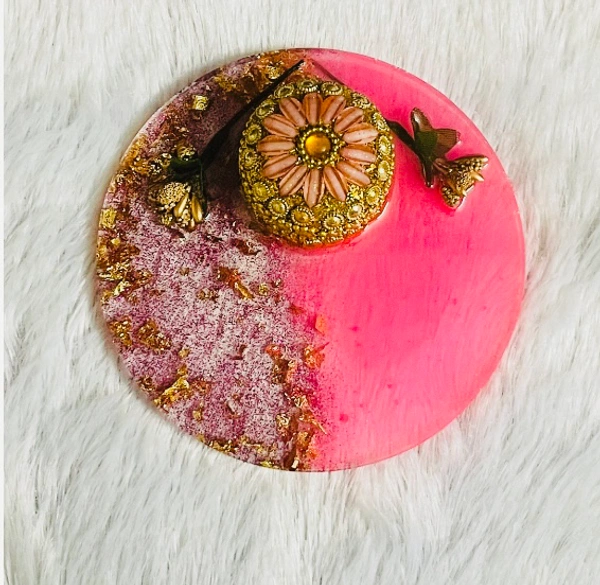Kumkum Holder Round  - Blush Pink, 4 Inch