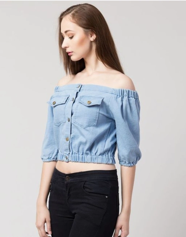 Stylish Women's Denim Top - XL, Sky Blue