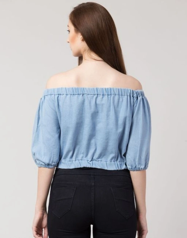 Stylish Women's Denim Top - M, Sky Blue