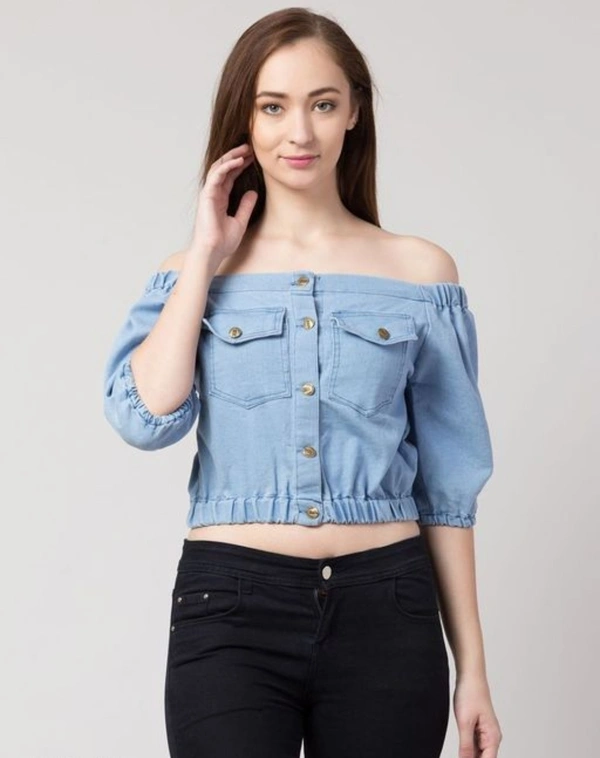 Stylish Women's Denim Top - S, Sky Blue