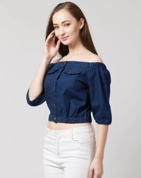 Stylish Women's Denim Top - S, Dark Blue
