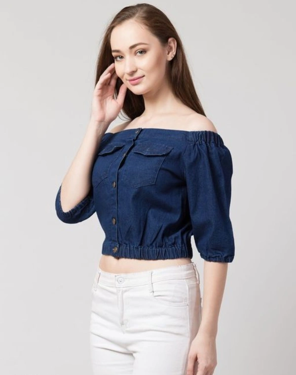 Stylish Women's Denim Top - M, Dark Blue