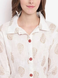 Pleasance Partywear Foil Printed Cotton Shirt-Skirt Set - White-Red, M