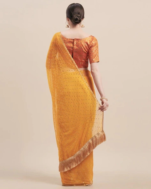 GoSriki Chiffon Embellished Saree - Free Size, Yellow