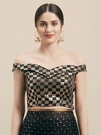 GoSriki Chiffon Embellished Saree - Black, Free Size