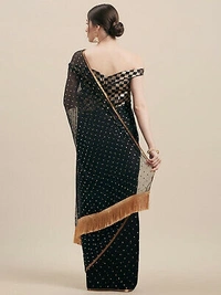 GoSriki Chiffon Embellished Saree - Black, Free Size