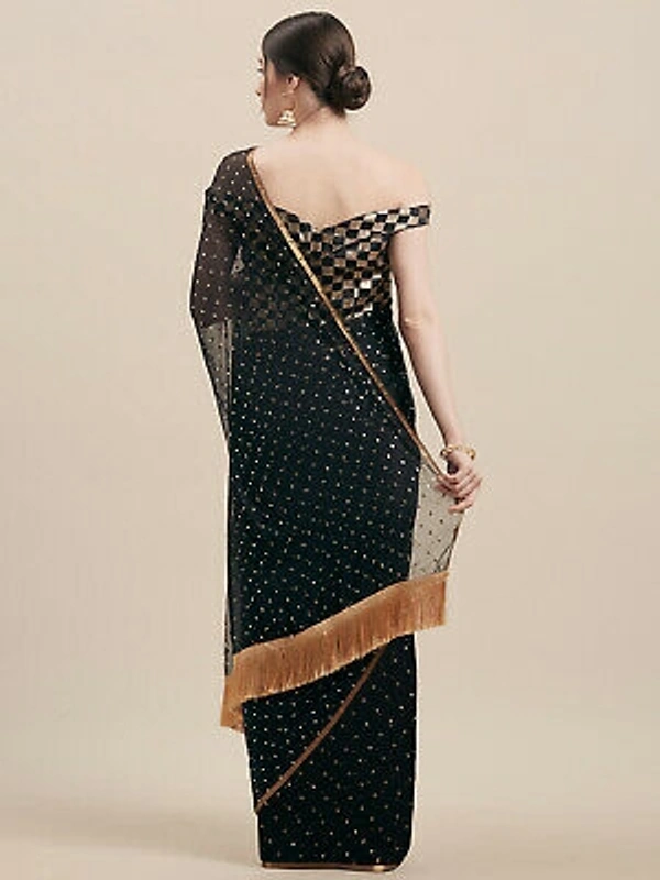 GoSriki Chiffon Embellished Saree - Black, Free Size