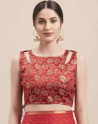 GoSriki Chiffon Embellished Saree - Red, Free Size