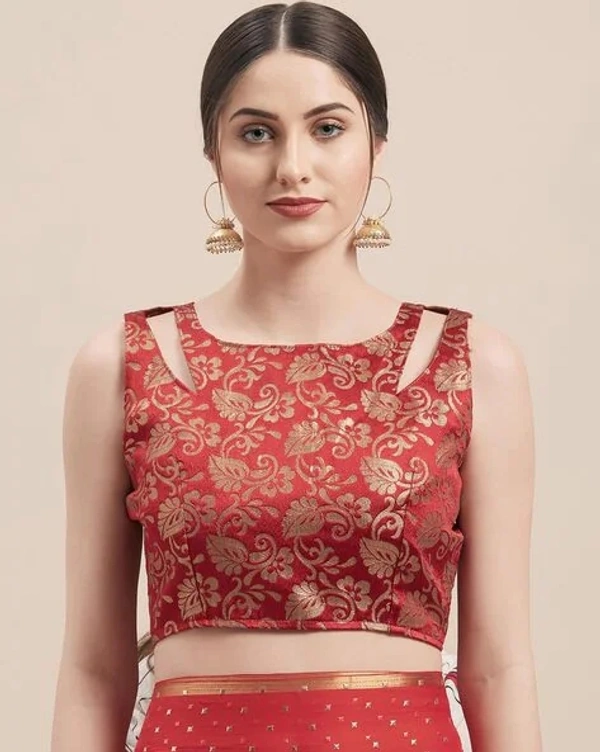 GoSriki Chiffon Embellished Saree - Red, Free Size