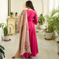 Women's Solid Long Anarkali Kurta with Dupatta - XL
