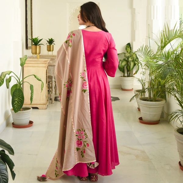 Women's Solid Long Anarkali Kurta with Dupatta - XXXL