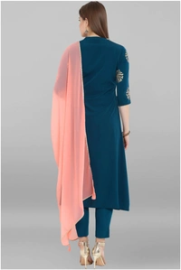 Women's Printed Crepe Kurta set with Pants - Blue, L