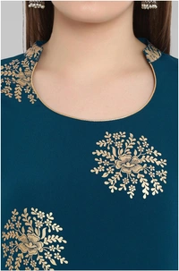 Women's Printed Crepe Kurta set with Pants - Blue, XXL