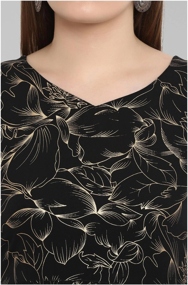 Women Crepe A-line Printed Long Kurti With Palazzos And Dupatta - Black, L