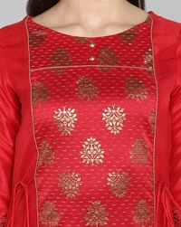 Women Crepe Panelled Printed Long Kurti With Palazzos - Red, XL