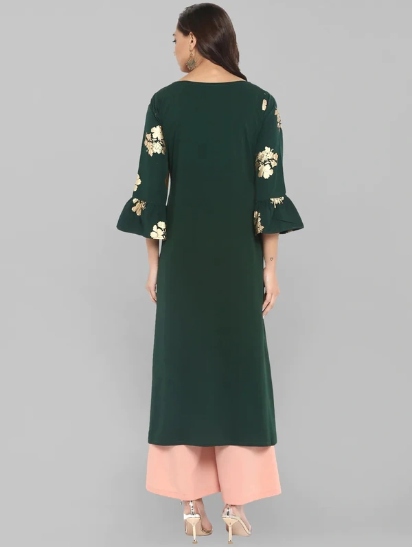 Women Crepe High- Slit Printed Long Kurti With Palazzos - Green, XL
