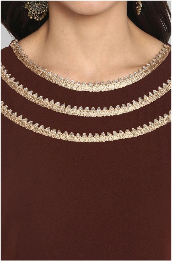 Women's Solid Crepe Kurta with Sharara| - Brown, XL