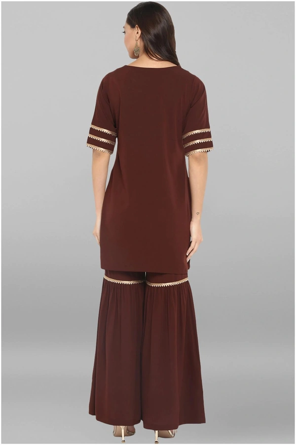 Women's Solid Crepe Kurta with Sharara| - Brown, XXXL
