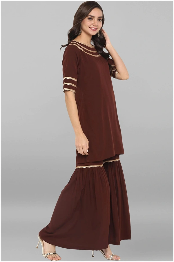Women's Solid Crepe Kurta with Sharara| - Brown, XXXL
