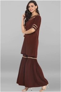 Women's Solid Crepe Kurta with Sharara| - Brown, XXXL