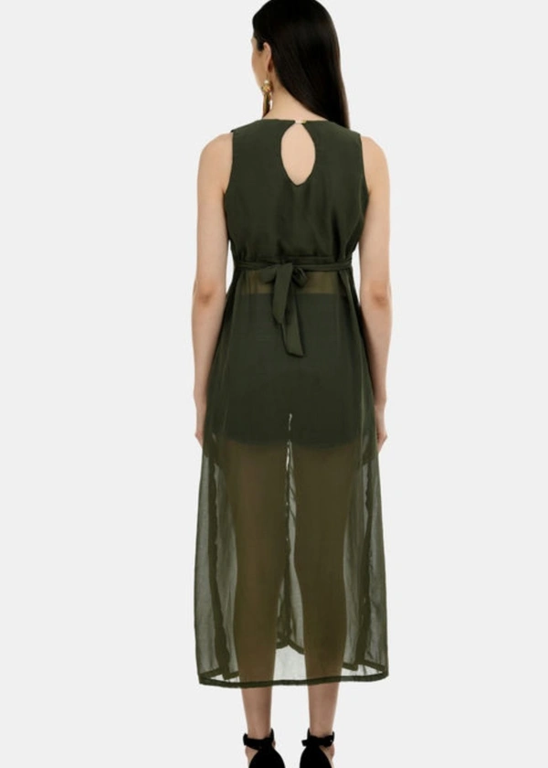 Women's beautifull flared Georgette Dress - Green, S