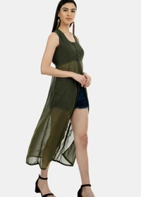 Women's beautifull flared Georgette Dress - Green, S