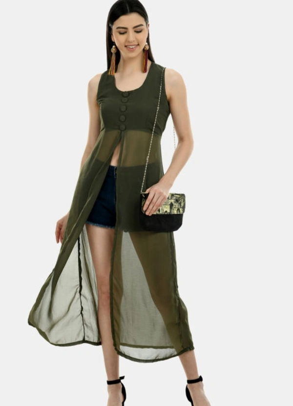 Women's beautifull flared Georgette Dress - Green, L