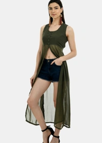 Women's beautifull flared Georgette Dress - Green, L