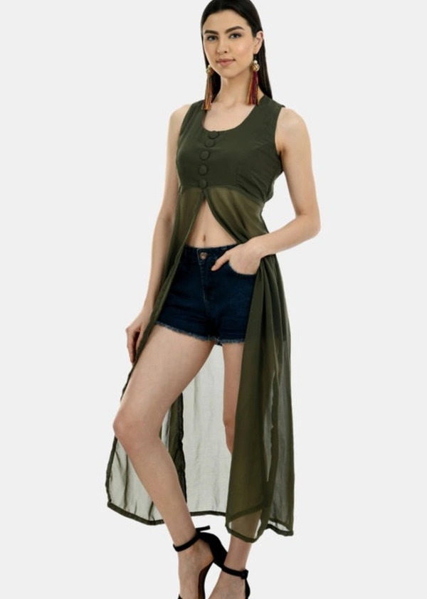 Women's beautifull flared Georgette Dress - Green, L