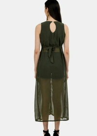 Women's beautifull flared Georgette Dress - Green, XL