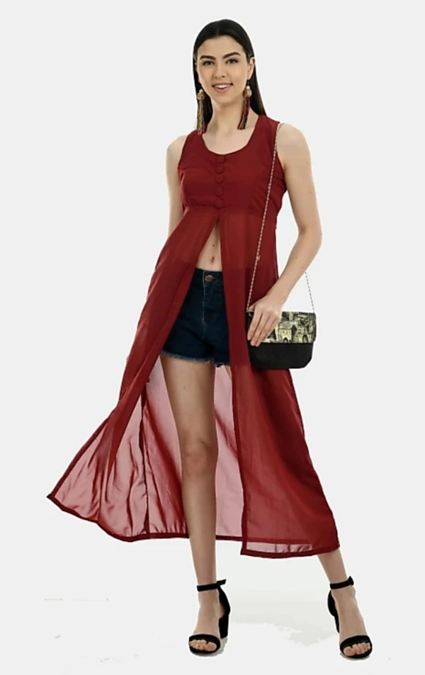 Women's beautifull flared Georgette Dress - Maroon, M