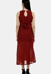 Women's beautifull flared Georgette Dress - Maroon, M